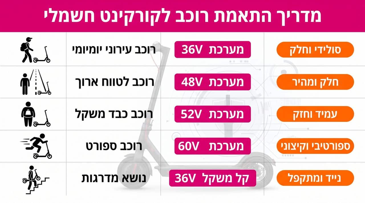 טבלת התאמה איזו תצורה של נאמי קלימה מתאימה לאיזה רוכב